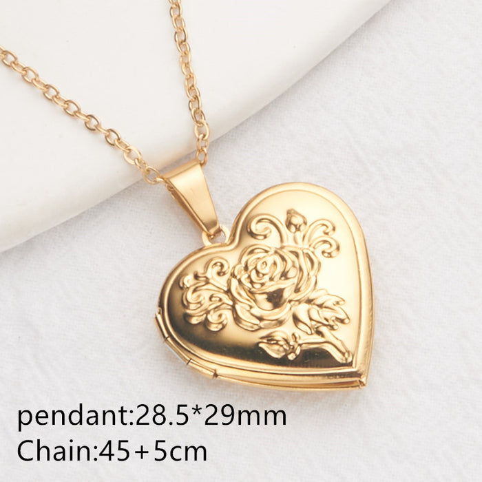 Wholesale Stainless Steel Openable Heart Shaped Pattern Photo Frame Box Necklaces JDC-NE-GSMS005