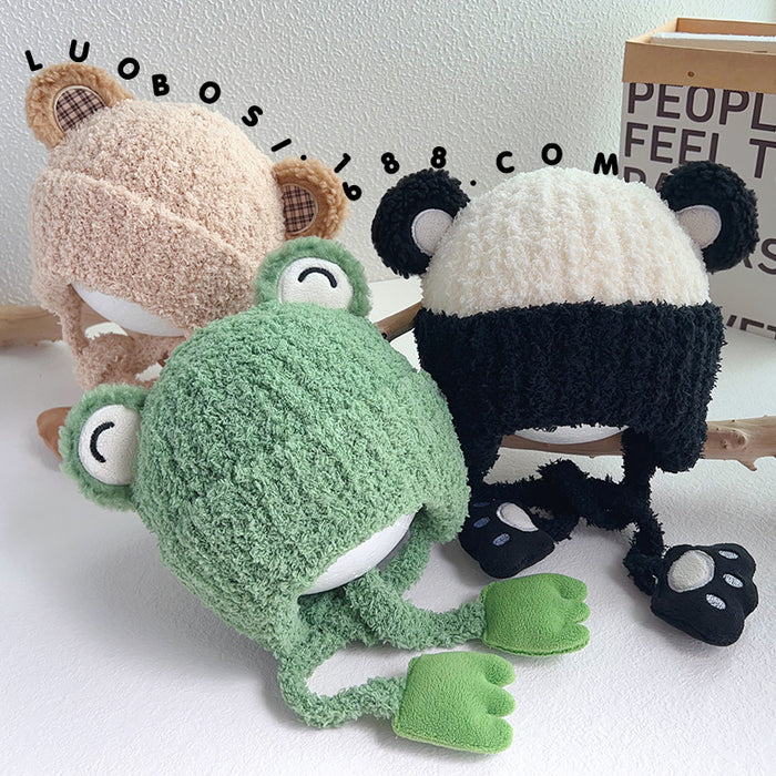 Wholesale Panda plush hat cute animal ears warm pullover hat baby wool hat children ear protection plus velvet hat