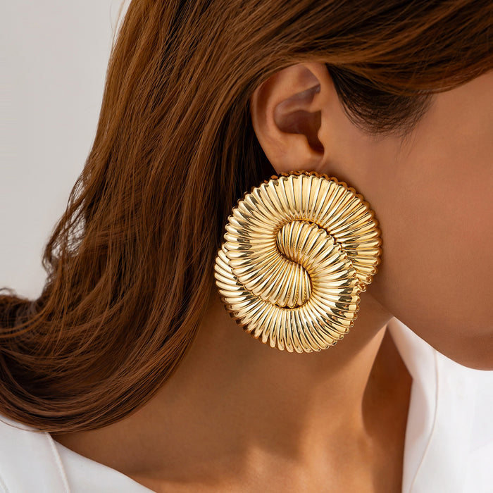 Wholesale Exaggerated Earrings Twisted Corrugated Metal Geometric Large Stud Earrings