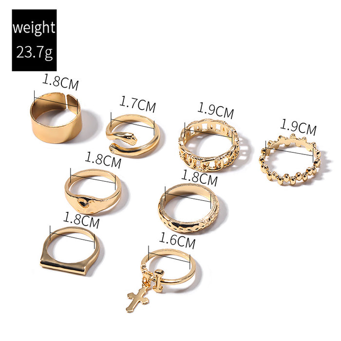 Wholesale Exaggerated jewelry hip-hop alloy cross ring set, personalized layered ring