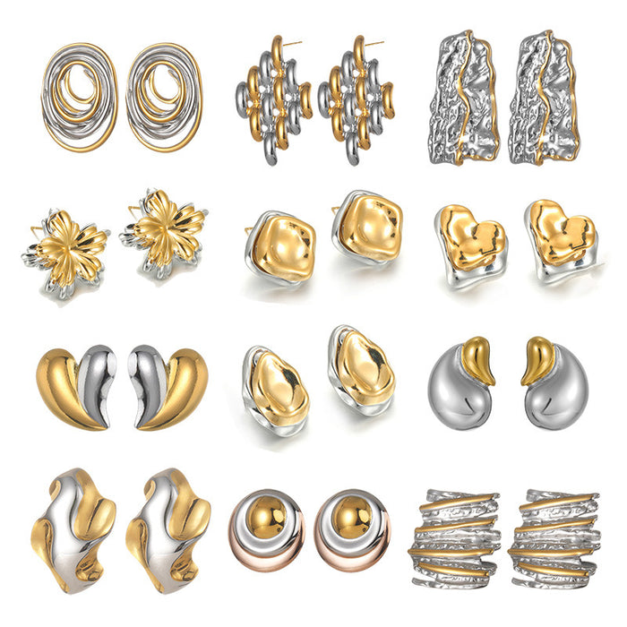 Wholesale Stainless Steel Mixed Color Two-Tone Titanium Steel Earring Set