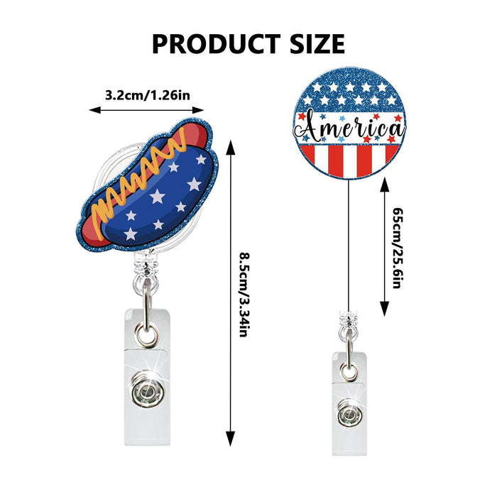 Wholesale Acrylic Independence Day Flag Sausage Footprints Retractable Badge Scroll Keychain JDC-KC-ZhuoJin001