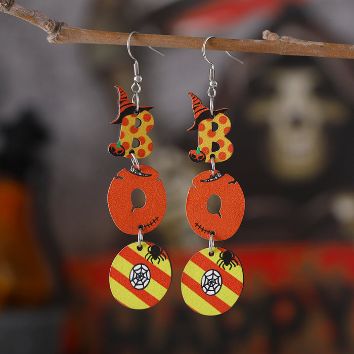 Wholesale  Ghost Pumpkin Ghost Triple ing Pendant Earrings Wooden Gothic Double-sided Earrings