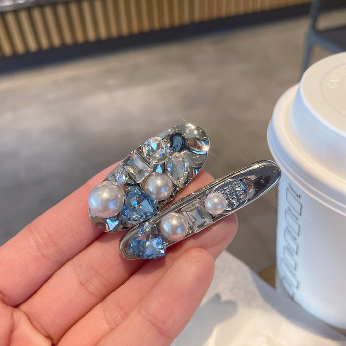 Wholesale  Wind Rhinestone Pearl One-character Clip Duckbill Clip  Broken Hairpin Bangs Clip Side Clip Hairpin Hair Accessories