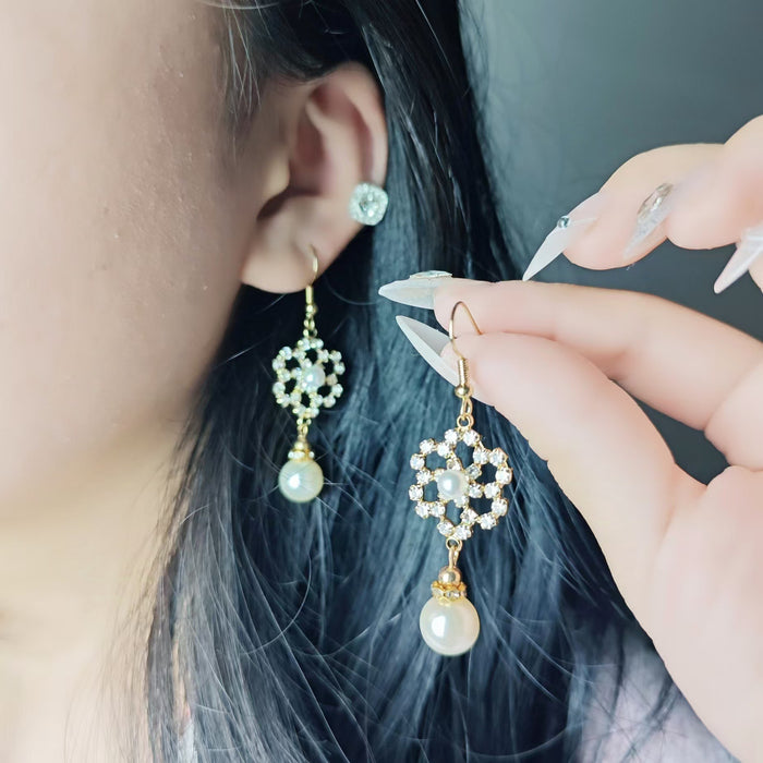 Wholesale Sparkling Diamond Imitation Pearl Versatile Earrings Personalized Fashion Commuting Ear Hooks Exquisite Earrings