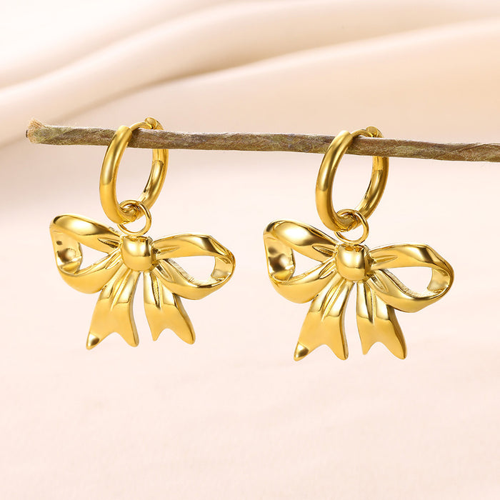 Wholesale Stainless Steel Bow Earrings Removable Accessible Luxury Simple Earrings