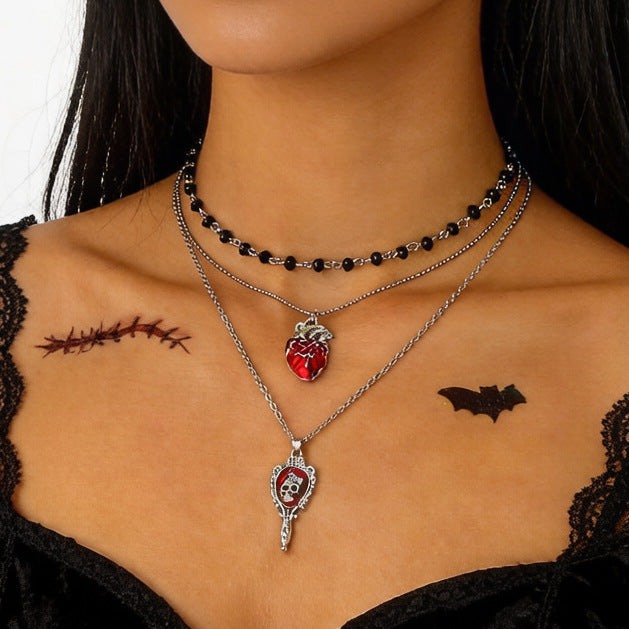 Wholesale Electroplated Alloy Gothic Heart Pendant Necklace Dripping Blood Skull Cross Jewelry MOQ≥5