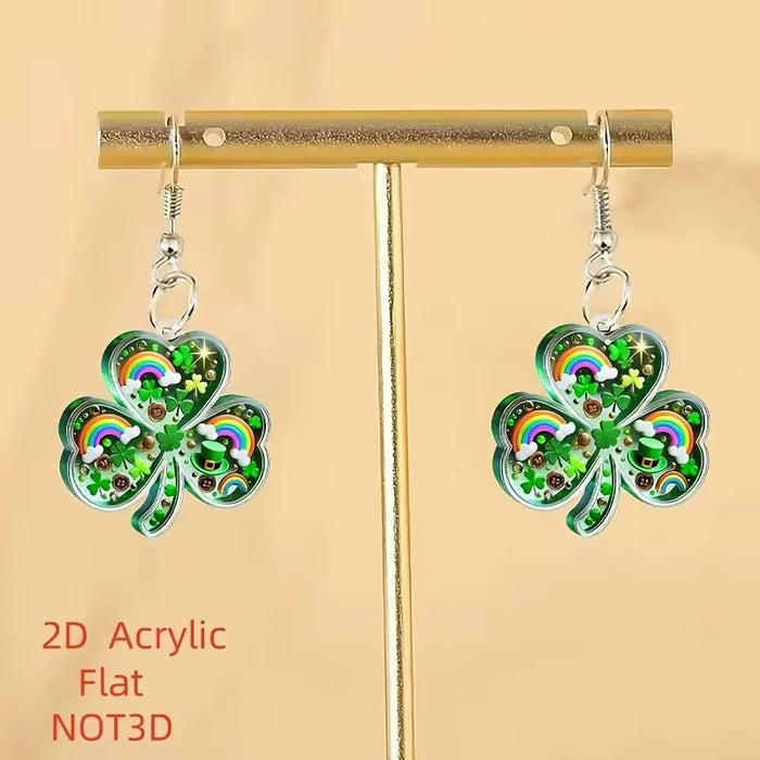 Wholesale Green Heart Acrylic Earrings St.  Patrick' s Day Fashion Accessory