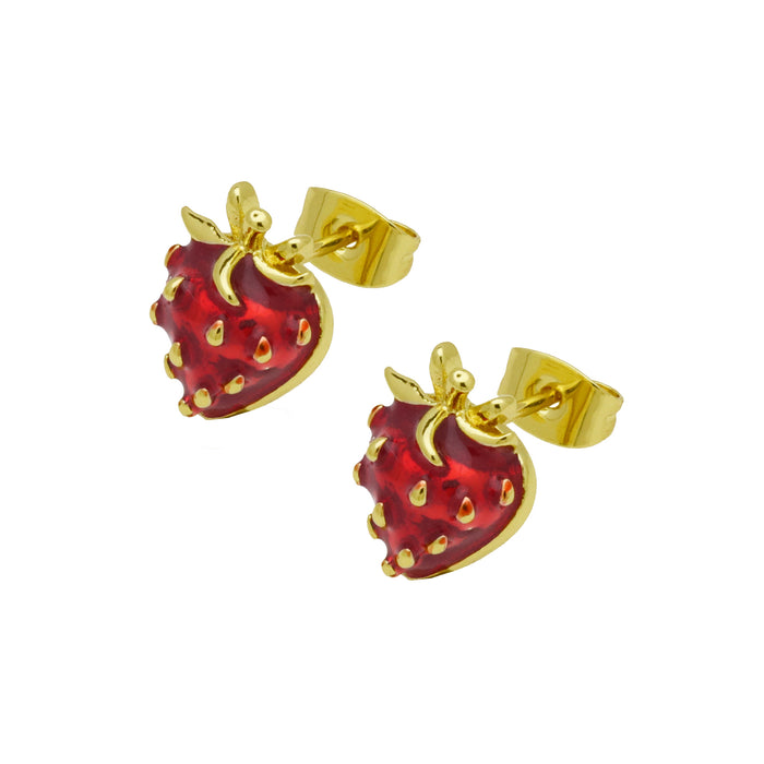 Wholesale Heart-shaped red strawberry apple mushroom color oil ear buckle ear clip earrings jewelry