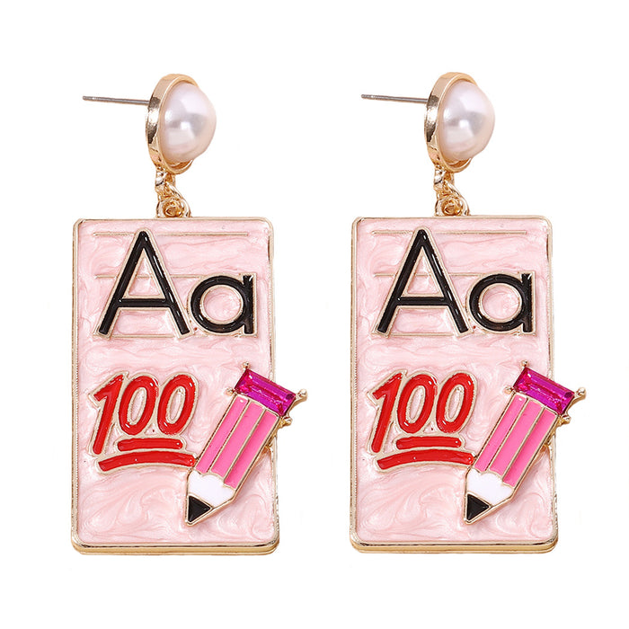 Wholesale dripping oil Alloy Digital letter geometric pencil book earrings for women