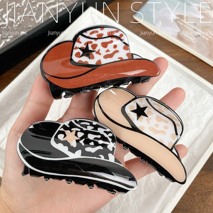 Wholesale Western Style Cowboy Hat Clip Retro Imitation Acetate Elegant Fashion Temperament Hair Accessory High-End Headwear