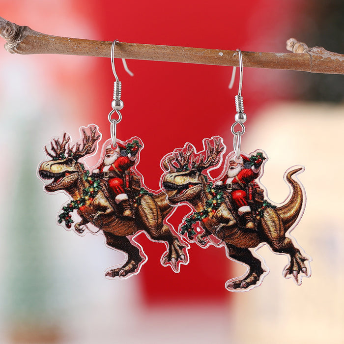 Wholesale Christmas quirky Santa riding a dinosaur pendant earrings