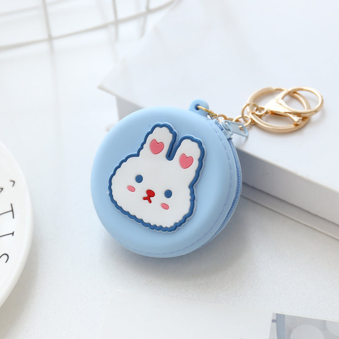 Wholesale Cartoon round silicone coin purse cute coin data cable storage bag girls bag pendant access control key bag