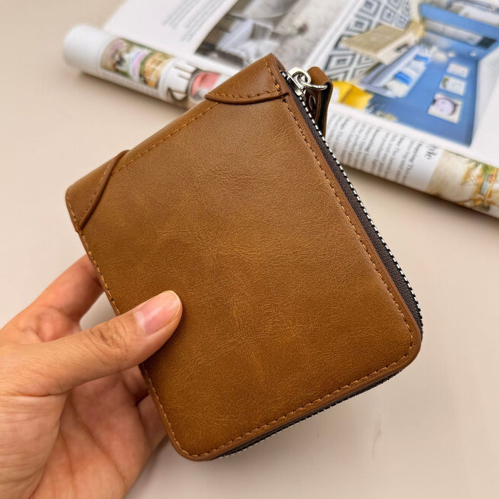 Wholesale Retro Business Men' s Wallet - Oil Wax PU Multi-Card Zipper Black - Boutique Resale