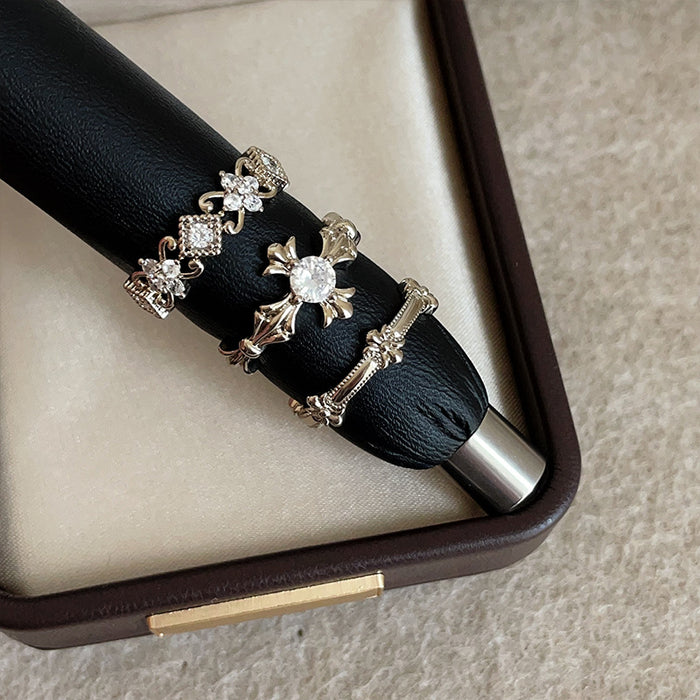Wholesale Cross-shaped flower zircon brown gold ring