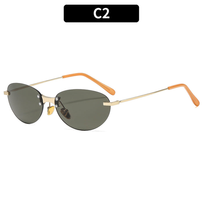 Wholesale Retro Oval Rimless Sunglasses UV400 Silver Frame Gray Lens Fashion Accessory