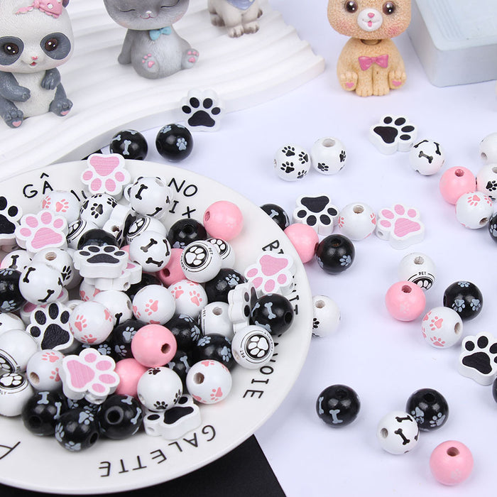 Wholesale 50PCS Dog Paw Pink Black Cat Paw Bone Wooden Beads JDC-BDS-TianYue020