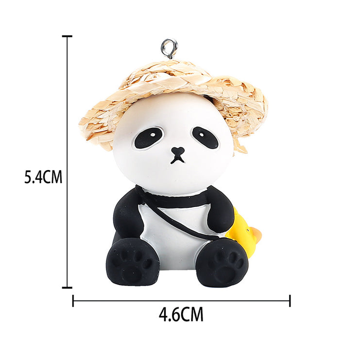 Wholesale Resin panda Friends series Creative straw hat panda Keychain Car schoolbag