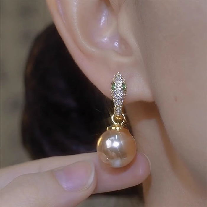 Wholesale Full Diamond Spirit Snake Red Bead Ear Buckle New Eardrop Style Versatile Popular Earaccessory