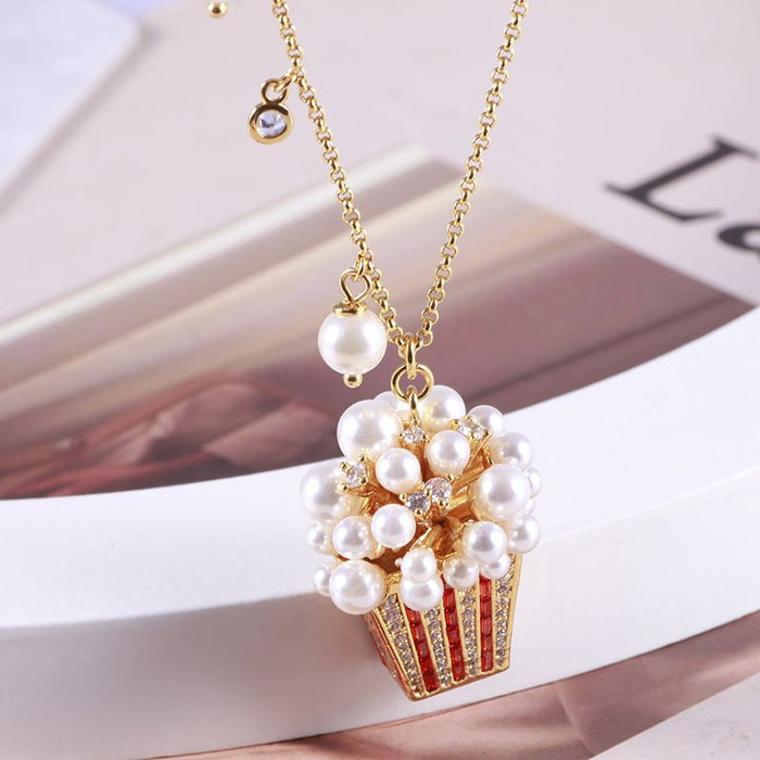 Wholesale jewelry sparkling diamond size pearl stereo popcorn shape creative personality necklace earrings