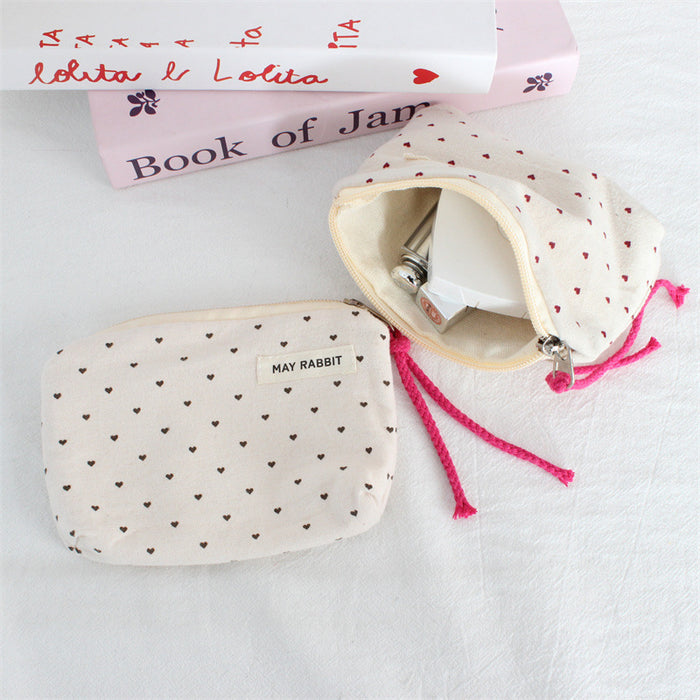 Wholesale Polka Dot Coin Purse Cotton Canvas Drawstring Pouch Stylish Wristlet Bag For Women Everyday Trendy Accessory