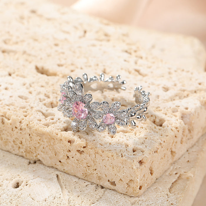 Wholesale Flower design, light luxury zircon ring, atmospheric, versatile, elegant temperament, adjustable opening, wholesale