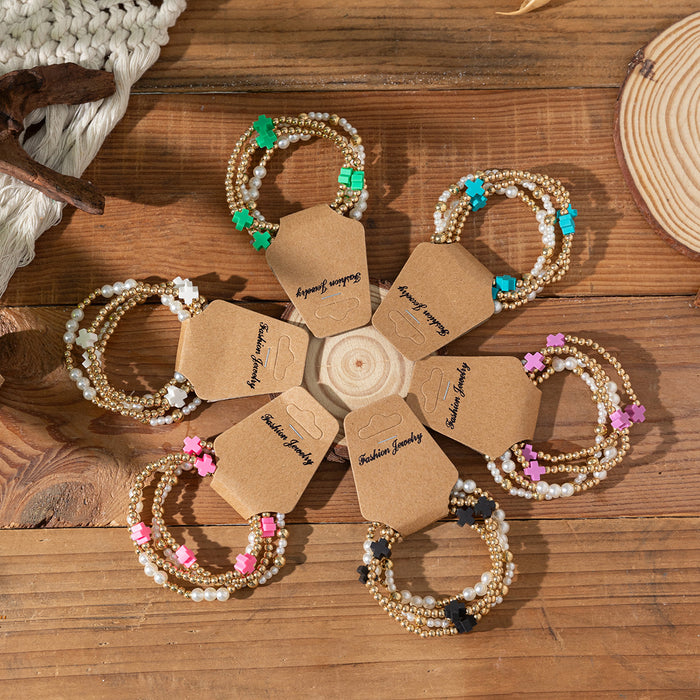 Wholesale Soft Clay Cross Bead Bracelet Suitable for Vacation  Multi-Layered Elastic String Bracelet