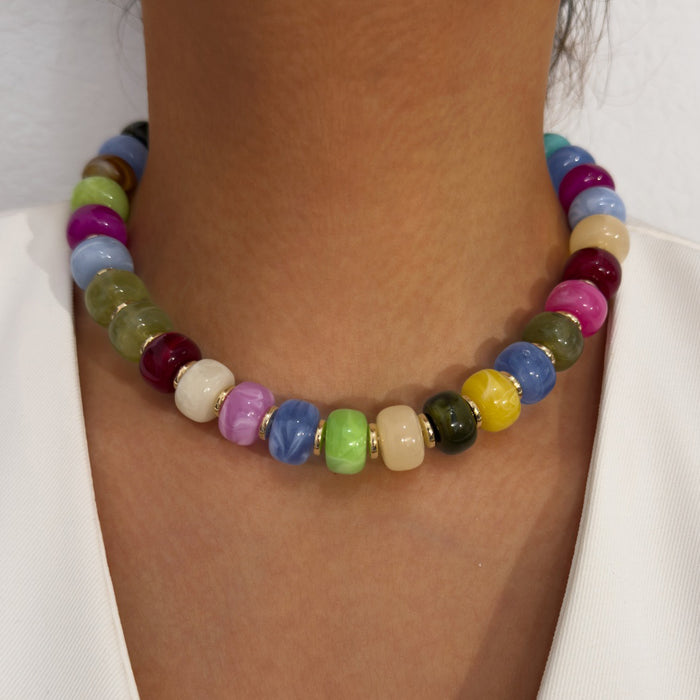 Wholesale Acrylic Bohemian Rainbow Beaded Chain Necklace Jewelry Accessory MOQ≥10