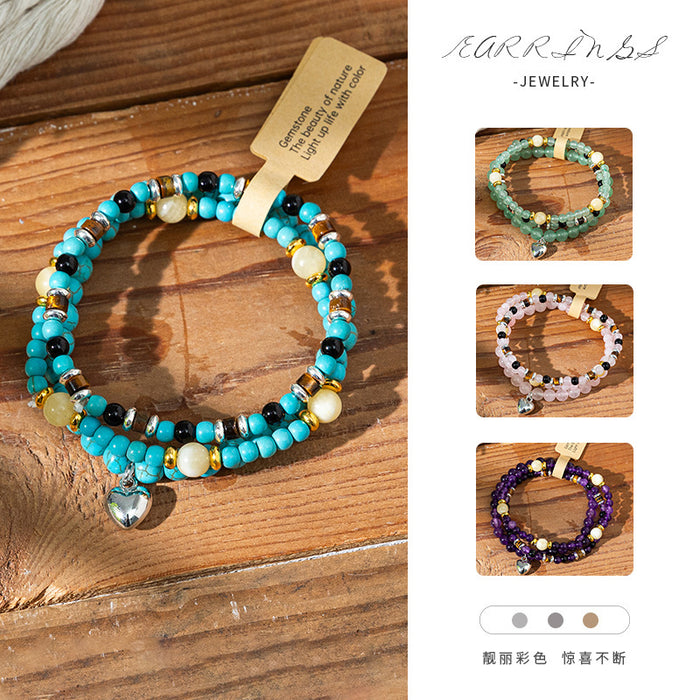 Wholesale Bohemian Heart Stone Bracelet Minority Ethnic Style Multi-layer Stacked Crystal Bracelet