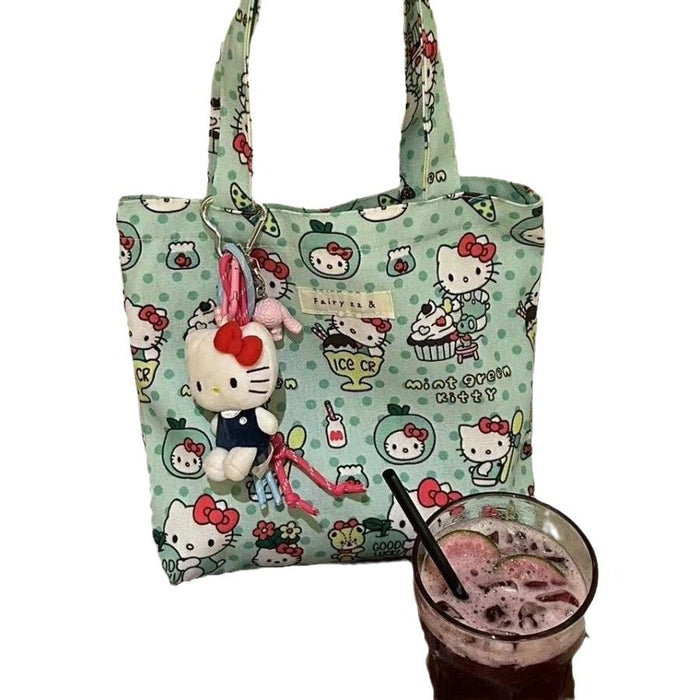 Wholesale Cartoon Canvas Bag Large Capacity Class Commuter Lunch Bag Makeup Girl's Handheld Cute Bag