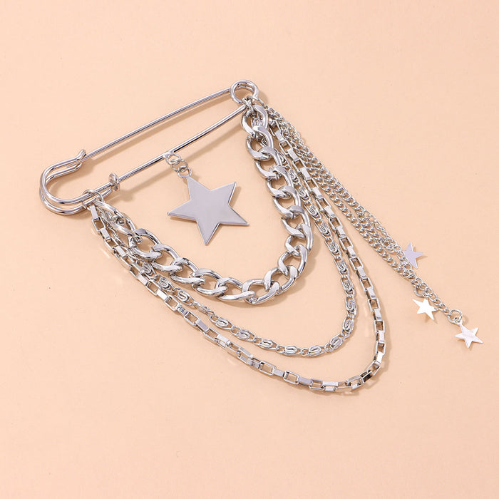 Wholesale Glossy five-pointed star brooch ladies'  personalized creative alloy pin pendant