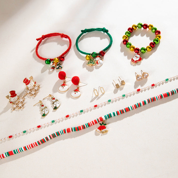 Wholesale Cute Snowman Christmas Tree Jewelry Set - Earrings Necklace Bracelet - Chic Party Wear Jewelry MOQ≥2