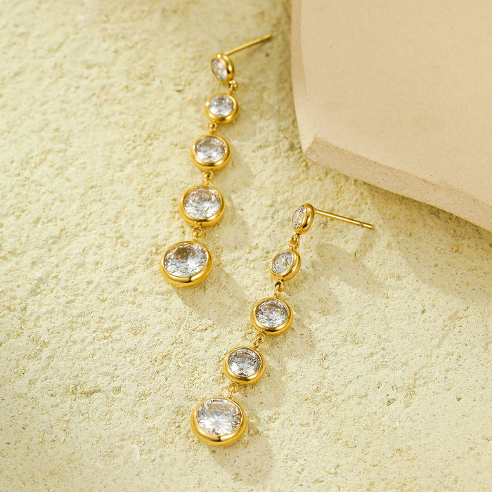 Wholesale Stainless steel long tassel zircon earrings