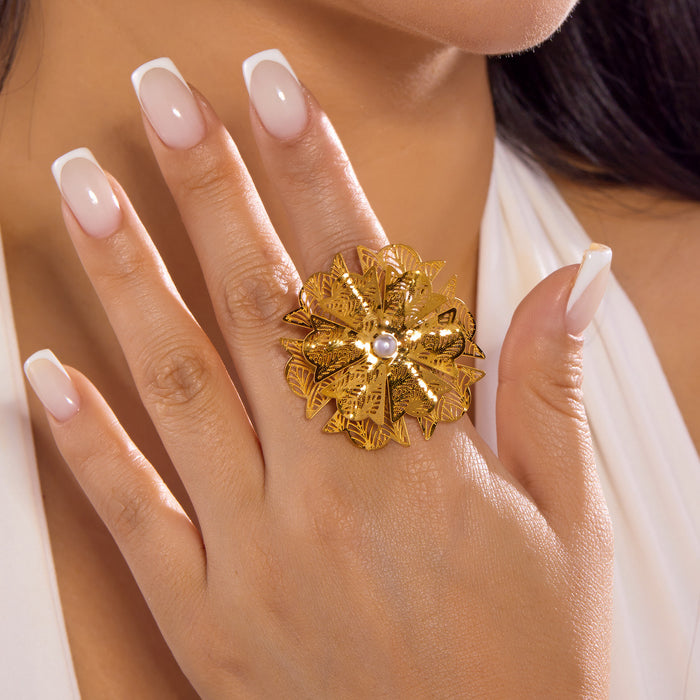 Wholesale Fashion Stainless Steel Flower Opening Adjustable Ring