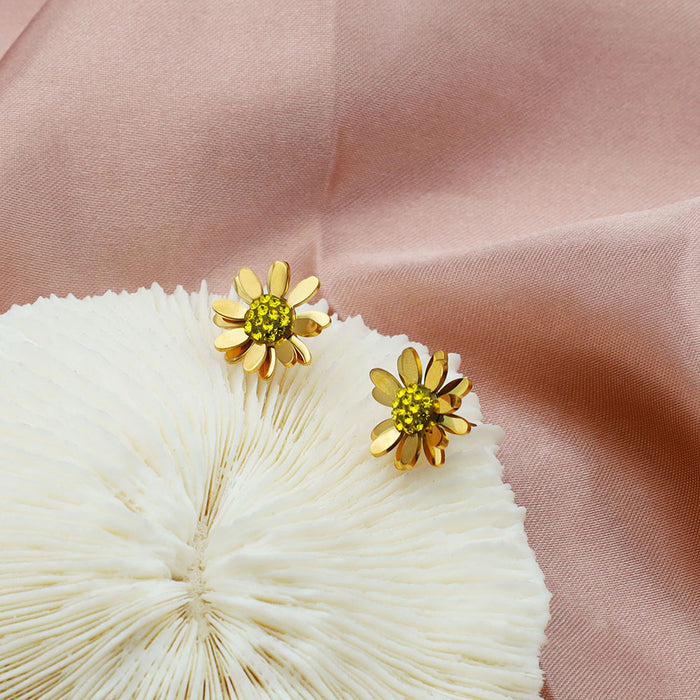Wholesale  zircon chrysanthemum titanium steel earrings