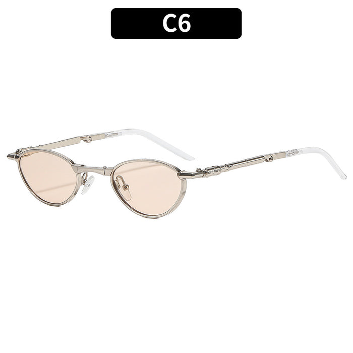 Wholesale Foldable Metal Oval Sunglasses with Rhinestones UV400 Gold Frame Gray Lens for Resale