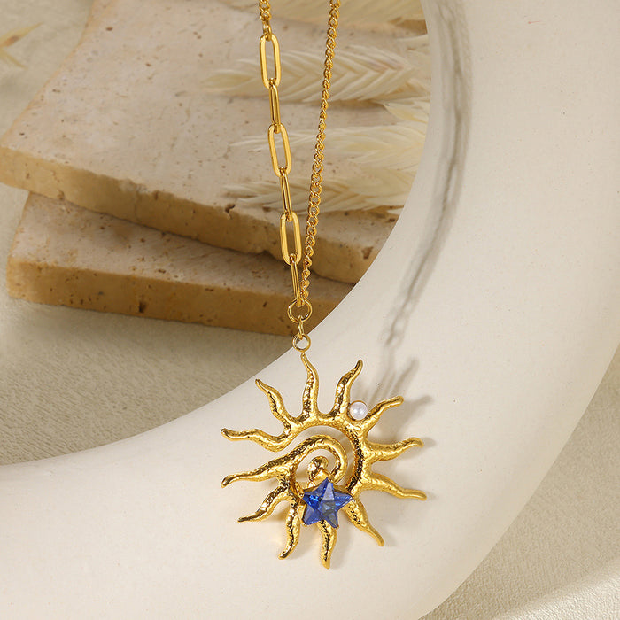 Wholesale Stainless Steel Vacation Ocean Imitation Pearl Jewelry Sunflower Necklace