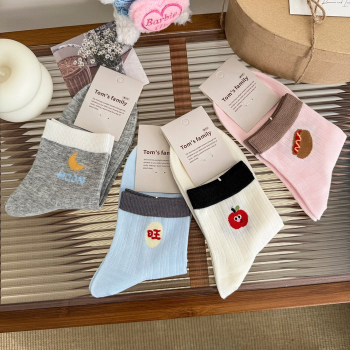 Wholesale Socks Cartoon Short Socks Lightweight Sweat Absorbing Breathable Cotton Socks Color blocked Cute Middle Socks