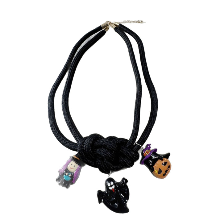Wholesale Halloween Pumpkin Ghost Braided Cloth Necklace Creative Funny Trendy Jewelry Accessory MOQ≥5