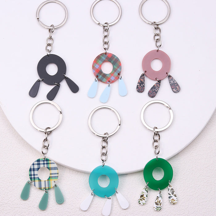 Wholesale Stainless Steel Round Geometric Splicing Hollow Tassel Keychain JDC-KC-MingM002