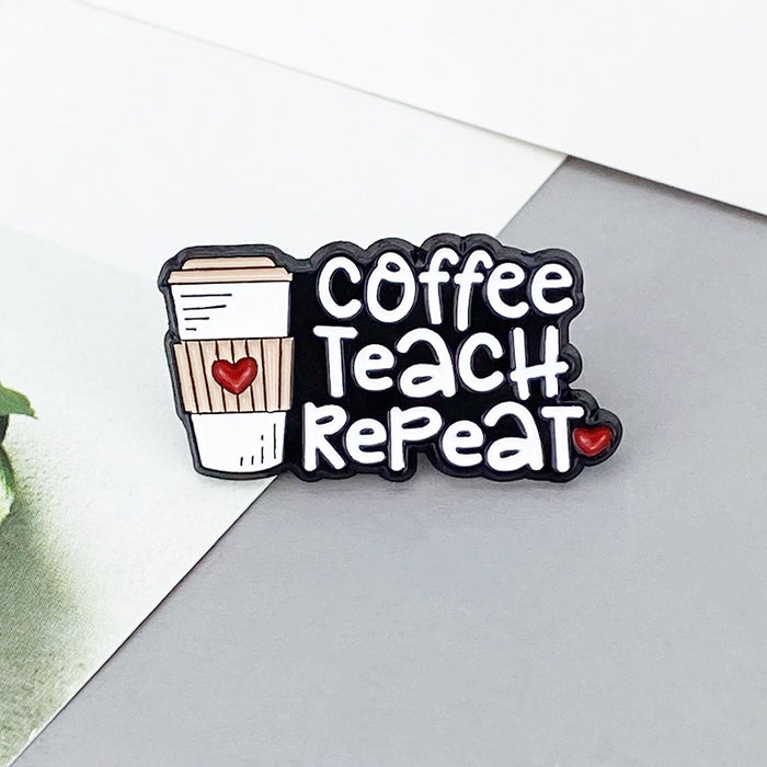 Wholesale Zinc Alloy Red Heart Coffee Cup English Letter Enamel Brooch Pin Trendy Accessory MOQ≥2