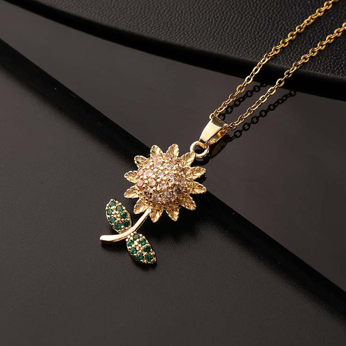 Wholesale Gold Plated Copper Zircon Colored Sunflower Necklace JDC-NE-ShangY037