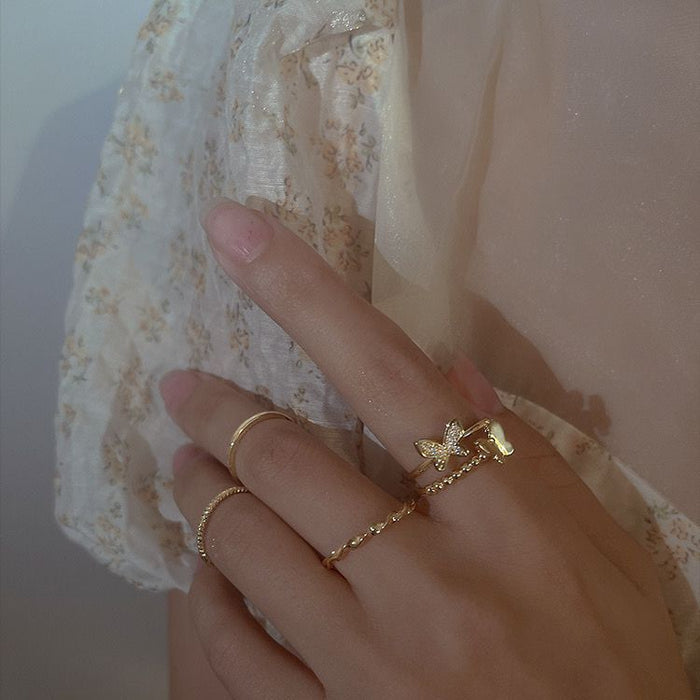Wholesale Plain Circle Butterfly Ring Set Combination Simple Opening Adjustable Finger Ring Fashion Personalized Ring