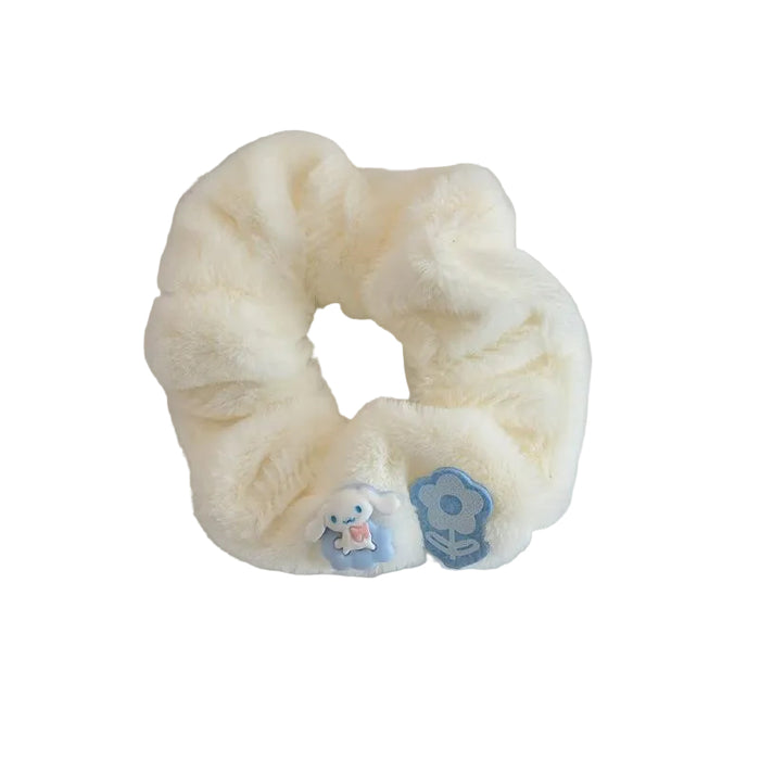 Wholesale Cute blue and white soft and cuddly plush hair scrunchies