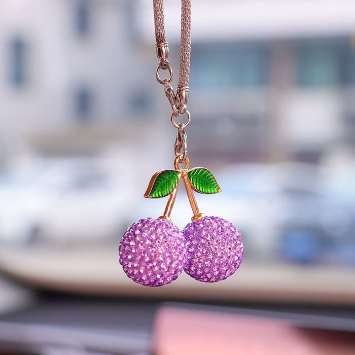Wholesale Crystal Cherry Strawberry Car Charm Pendant Trendy Car Key Accessory
