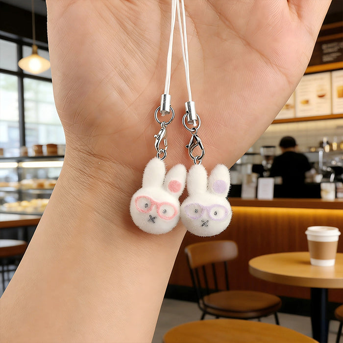 Wholesale DIY Cute Flocked Glasses Bunny Keychain