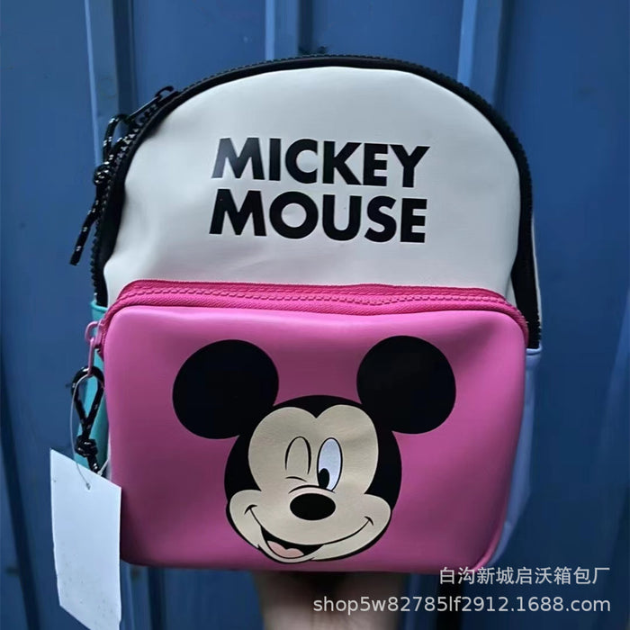 Wholesale New children's backpack with foreskin material, cartoon cute color blocking small backpack, PU print