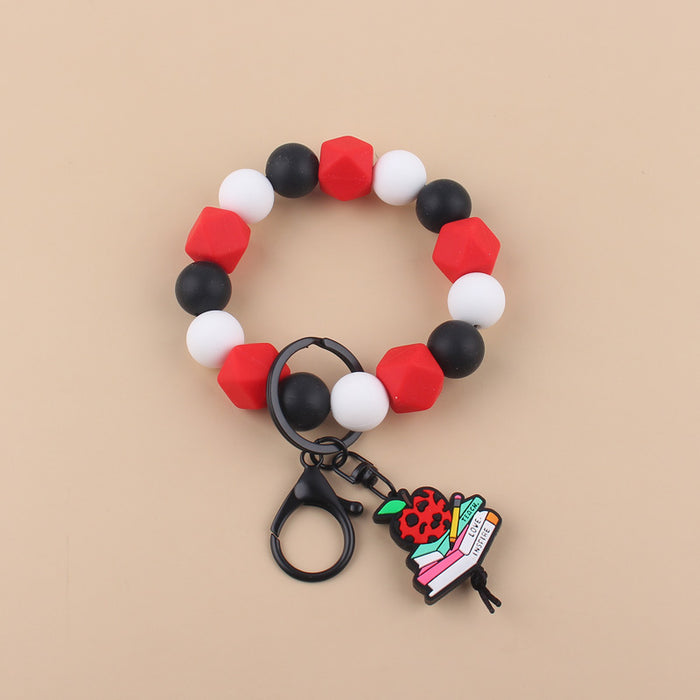 Wholesale Cartoon Apple Teacher Silicone Beaded Wristlet Keychain JDC-KC-GuangTian016