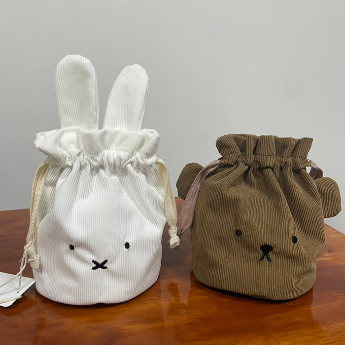 Wholesale Corduroy Bear Travel Portable Cosmetic Storage Bag Drawstring Closure Wash Bag Lightweight Compact Toiletry