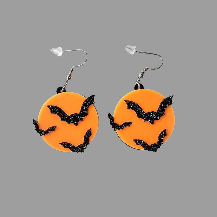 Wholesale Halloween Asymmetric Glitter Letters Pumpkin Knife Ghost Skull Skeleton Earrings JDC-ES-Zhanh010